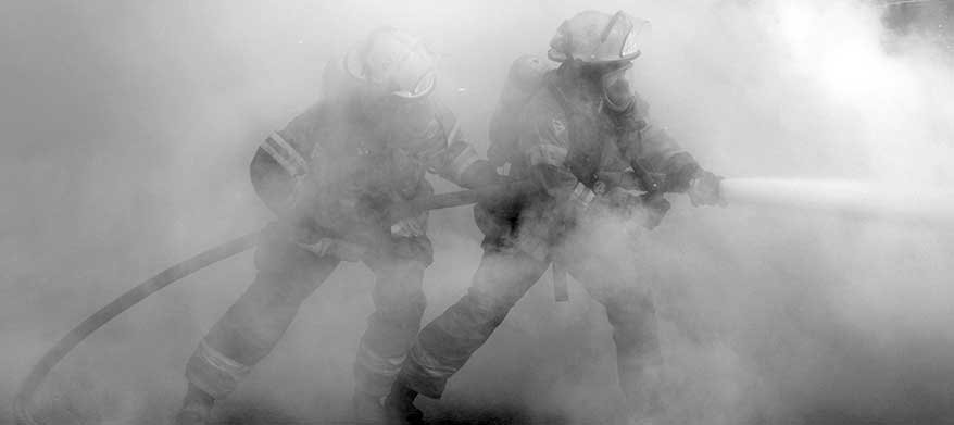 Firefighter training with smoke machine